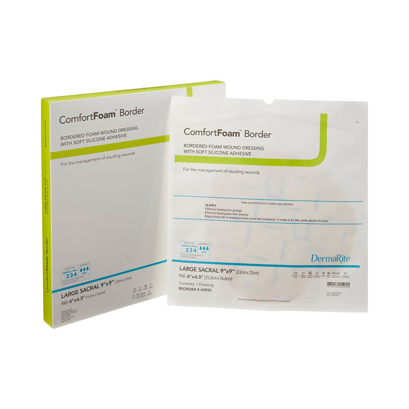 Comfortfoam™ Border Silicone Adhesive With Border Silicone Foam Dressing, 9 X 9 Inch, Sold As 1/Each Dermarite 43990