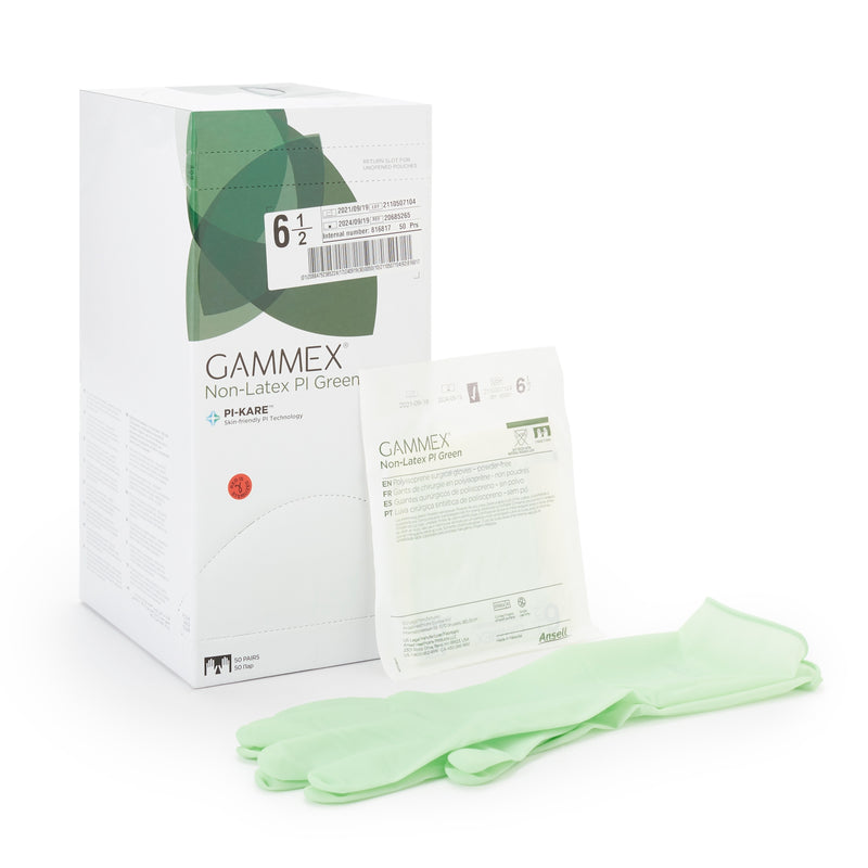 Gammex® Non-Latex Pi Green Polyisoprene Surgical Glove, Size 6.5, Light Green, Sold As 50/Box Ansell 20685265