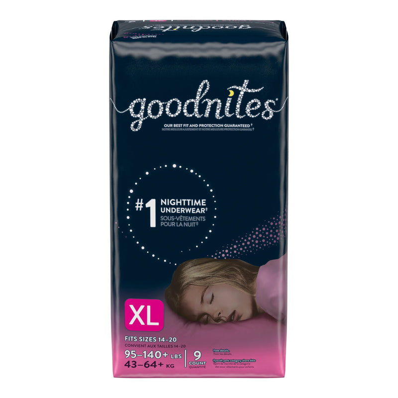 Goodnites® Girls Heavy Absorbency Nighttime Underwear, X-Large, Sold As 9/Pack Kimberly 53382