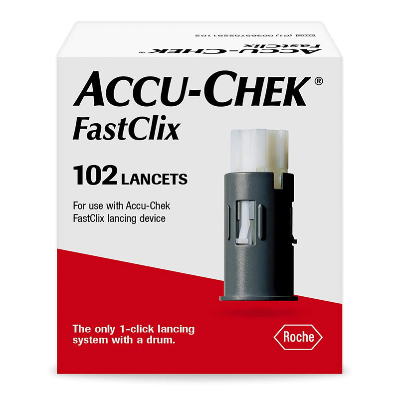 Accu-Chek Fastclix Lancet, 11 Depth Settings, 30 Gauge, Preloaded Safety Drum, Track System, Sold As 102/Box Roche 05360145001