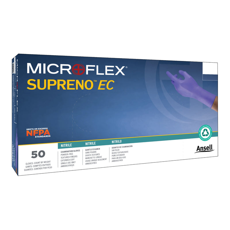 Supreno® Ec Nitrile Extended Cuff Length Exam Glove, Small, Blue, Sold As 50/Box Microflex Sec-375-S