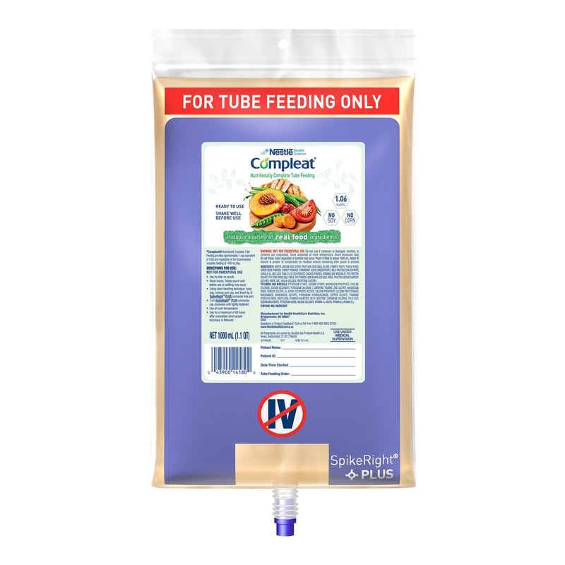 Compleat® Original Nutritionally Complete Tube Feeding, 1000 Ml Bag, Sold As 6/Case Nestle 10043900141807