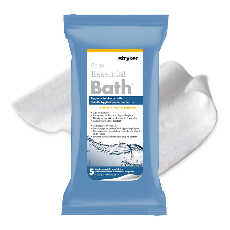 Essential Bath Rinse-Free Bath Wipes, Soft Pack, Sold As 84/Case Sage 7856
