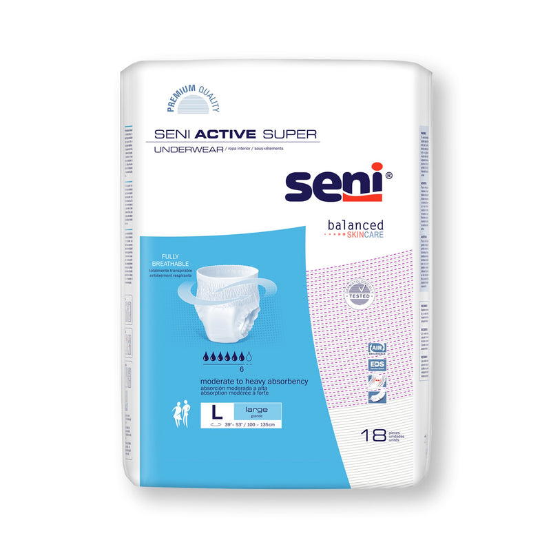 Seni® Active Super Moderate To Heavy Absorbent Underwear, Large, Sold As 18/Pack Tzmo S-La18-As1