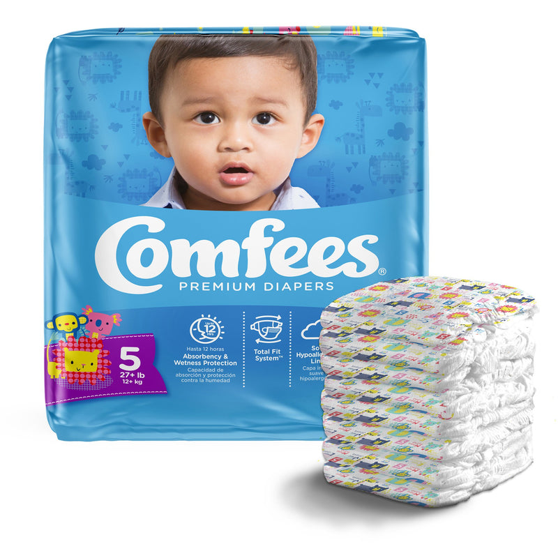 Comfees Premium Diapers, Unisex, Baby, Tab Closure, Size 5, Kid Design, Sold As 108/Case Attends 41541