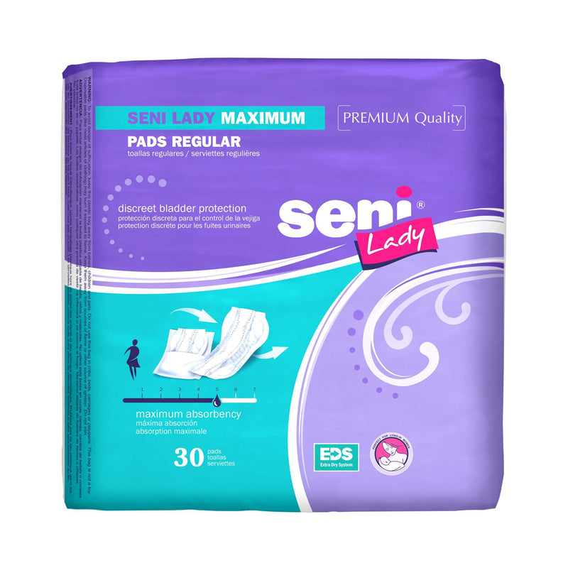 BLADDER CONTROL PAD SENI® LADY MAXIMUM 11 INCH LENGTH MODERATE ABSORBENCY SUPERABSORBANT CORE ONE SIZE FI, 30/PACK, TZMO S-5P30-PL1