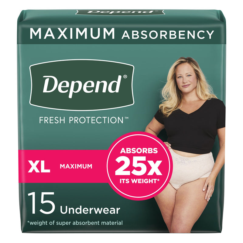 Depend Fit-Flex Absorbent Underwear, X-Large, Tan, 45" To 54" Waist, Sold As 30/Case Kimberly 43586