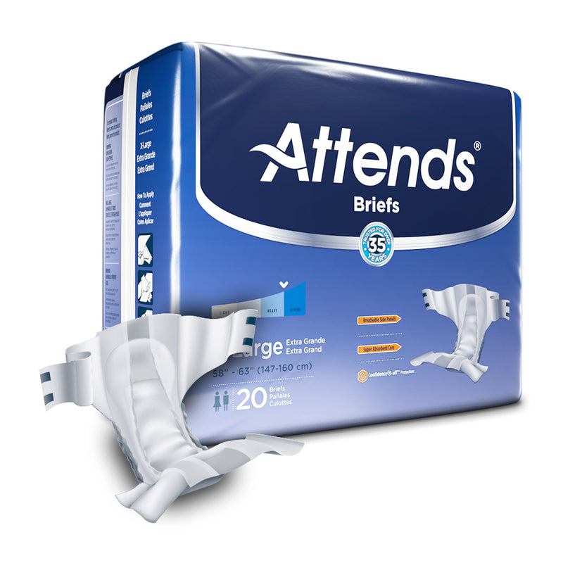 Attends Briefs, Adult, X-Large, Heavy Absorbency, Disposable, 58" To 63" Waist, White, Sold As 60/Case Attends Dda40
