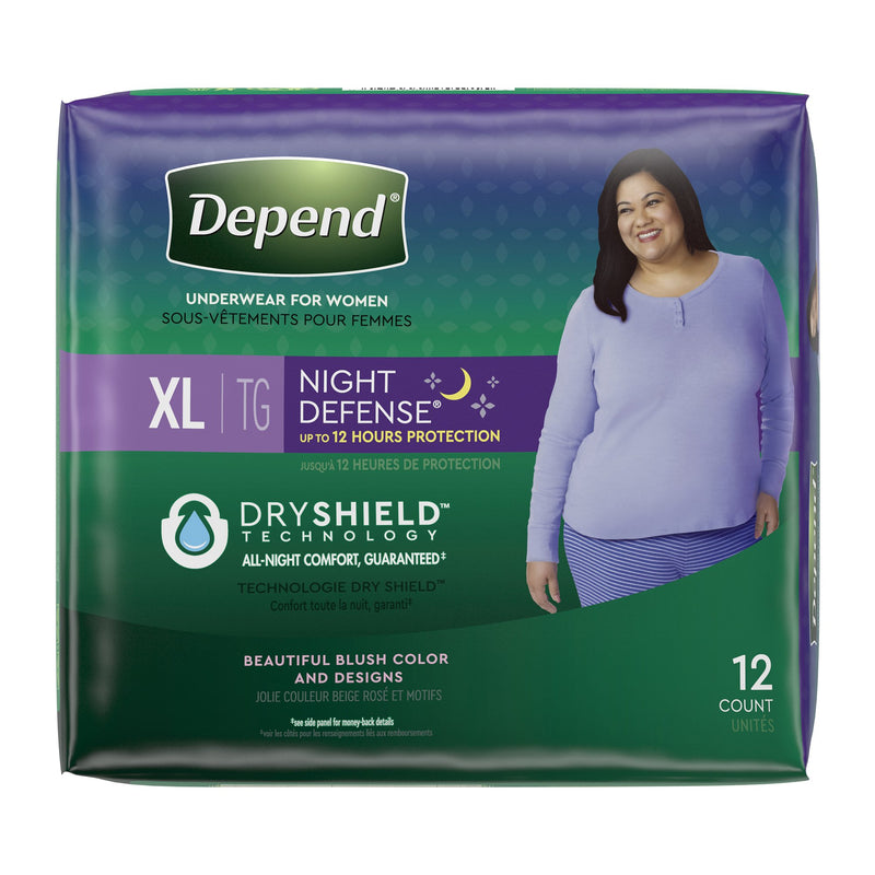 FEMALE ADULT ABSORBENT UNDERWEAR DEPEND® NIGHT DEFENSE® PULL ON WITH TEAR AWAY SEAMS X-LARGE DISPOSABLE H, SOLD AS 24/CASE, KIMBERLY 45591