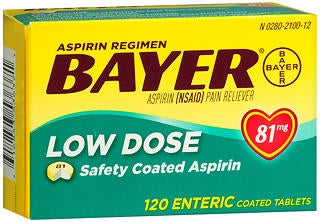 Aspirin, Tab Low Dose 81Mg (120/Bx), Sold As 120/Box Bayer 00280210012