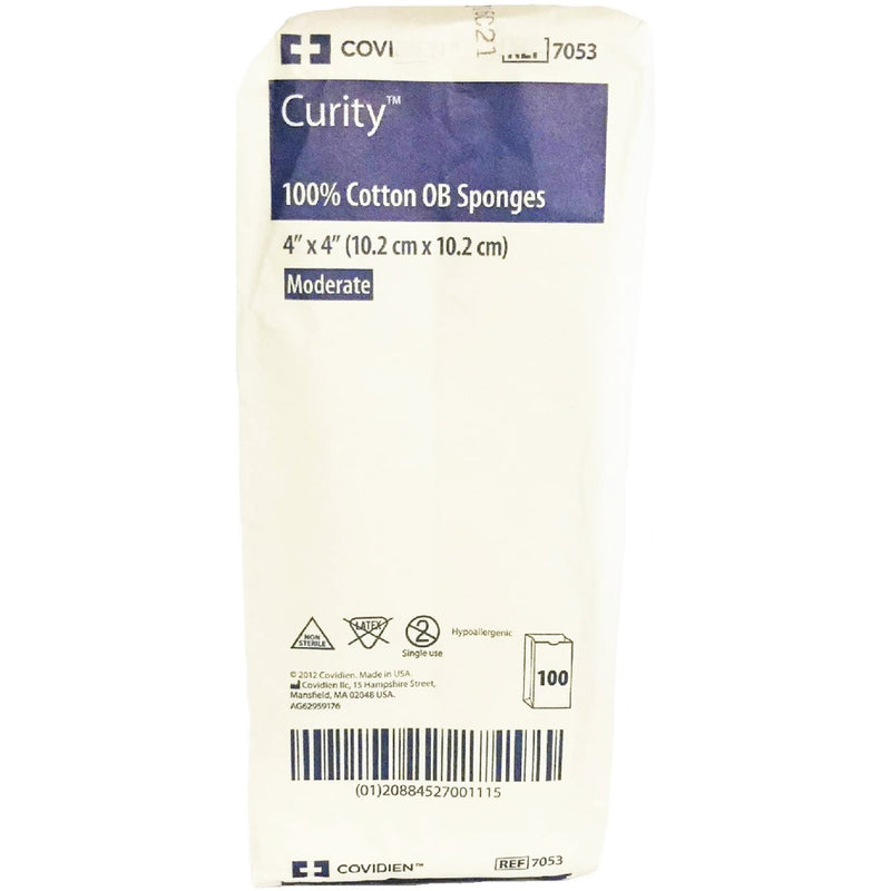OB SPONGE CURITY™ COTTON 2-PLY 4 X 4 INCH SQUARE NONSTERILE, SOLD AS 20/CASE, CARDINAL 7053