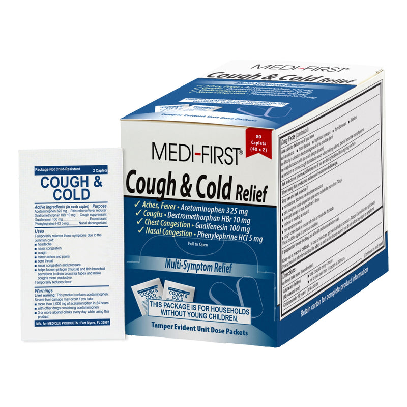 Medi-First® Acetaminophen / Dextromethorphan / Phenylephrine / Guaifenesin Cold And Cough Relief, Sold As 1920/Case Medique 83580