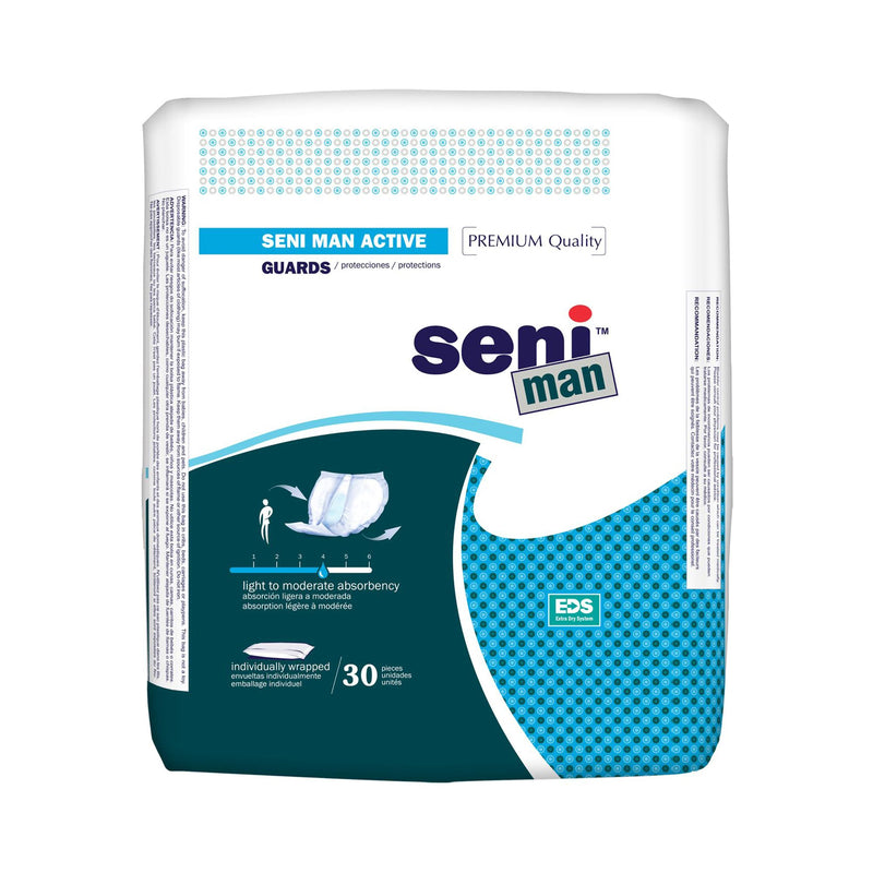INCONTINENCE LINER SENI® MAN ACTIVE 11.2 INCH LENGTH MODERATE ABSORBENCY SUPERABSORBANT CORE ONE SIZE FIT, SOLD AS 30/PACK, TZMO S-AC30-PM1