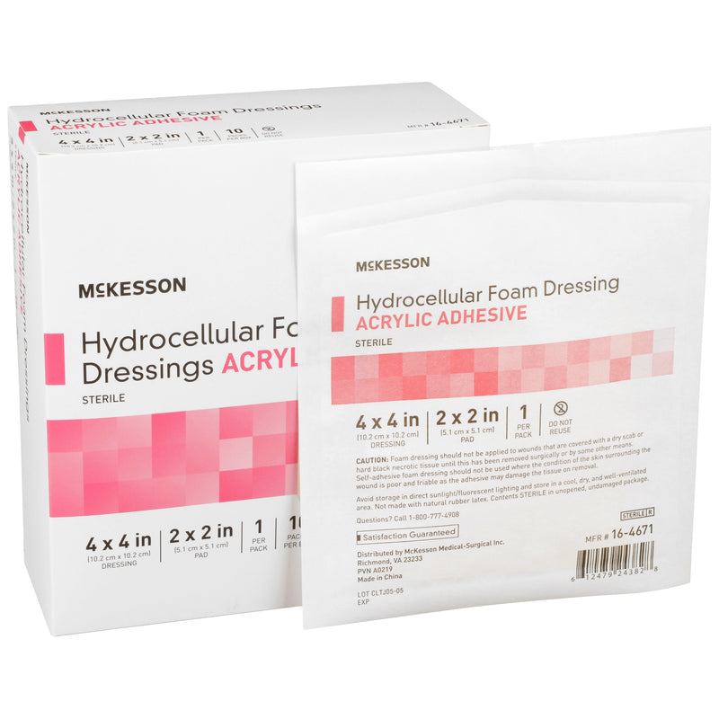 Mckesson Acrylic Adhesive With Border Foam Dressing, 4 X 4 Inch, Sold As 100/Case Mckesson 16-4671