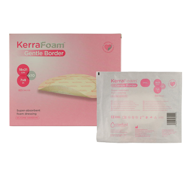 Kerrafoam™ Gentle Border Silicone Foam Dressing, 7 X 8 Inch Oval, Sold As 90/Case 3M Cwl1135