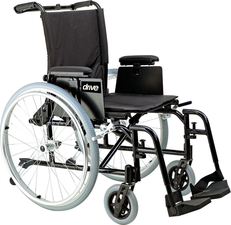 LIGHTWEIGHT WHEELCHAIR DRIVE™ COUGAR DUAL AXLE DESK LENGTH ARM SWING-AWAY FOOTREST BLACK UPHOLSTERY 18 IN, SOLD AS 1/EACH, DRIVE AK518ADA-ASF