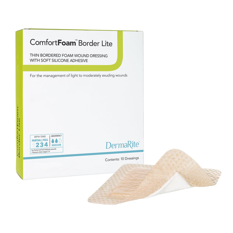 Comfortfoam™ Border Lite Silicone Adhesive With Border Thin Silicone Foam Dressing, 2 X 2 Inch, Sold As 1/Each Dermarite 47220