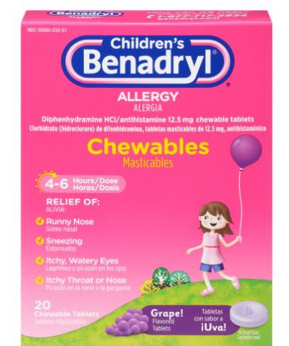 Benadryl Children'S Allergy Chewable Tablets, Grape Flavor, Sold As 20/Carton J 50580023201