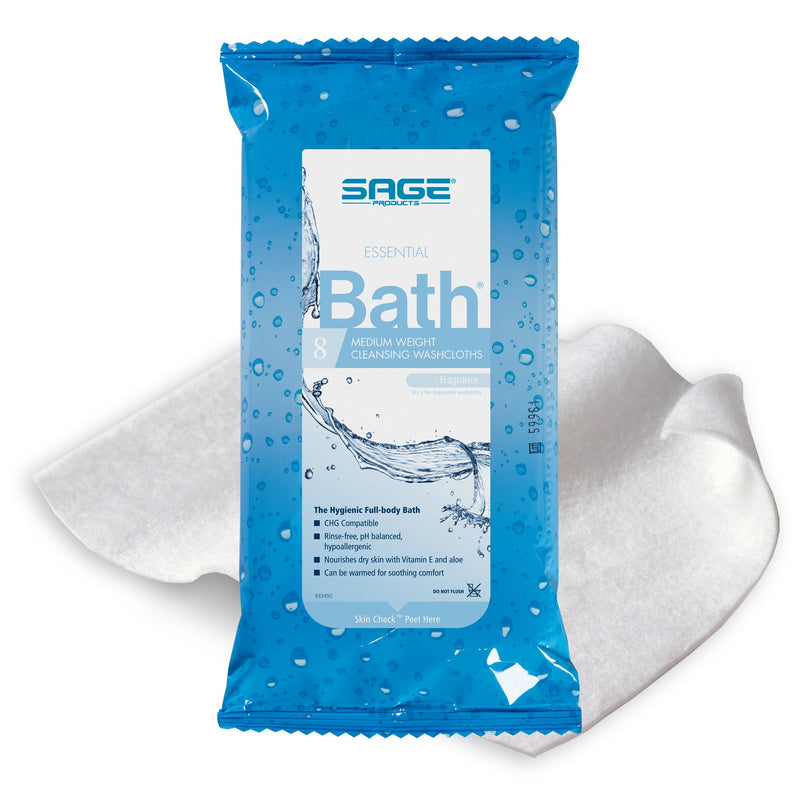 Sage Products Essential Bath Rinse-Free Wipes, Medium Weight, Soft Pack, Sold As 30/Box Sage 7800