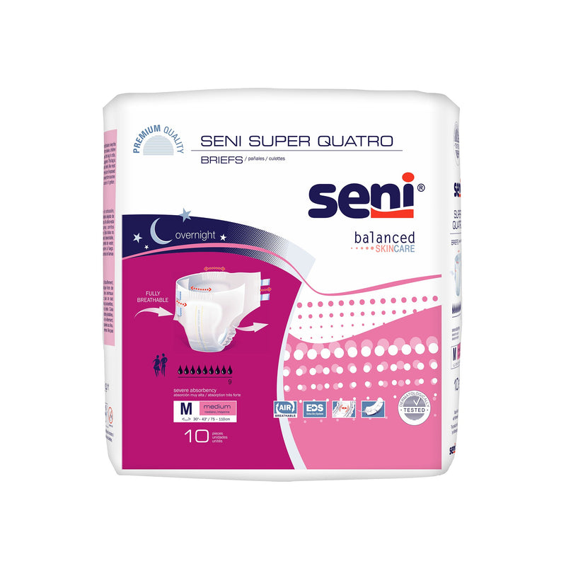 Seni® Super Quatro Severe Absorbency Incontinence Brief, Medium, Sold As 10/Pack Tzmo S-Me10-Bq1