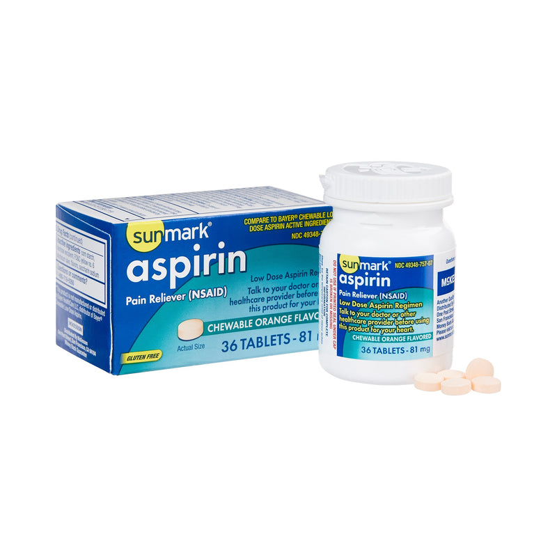 Sunmark® Aspirin Adult Low Dose 81 Mg Chewable Tablets, Orange, Sold As 36/Box Mckesson 49348075707