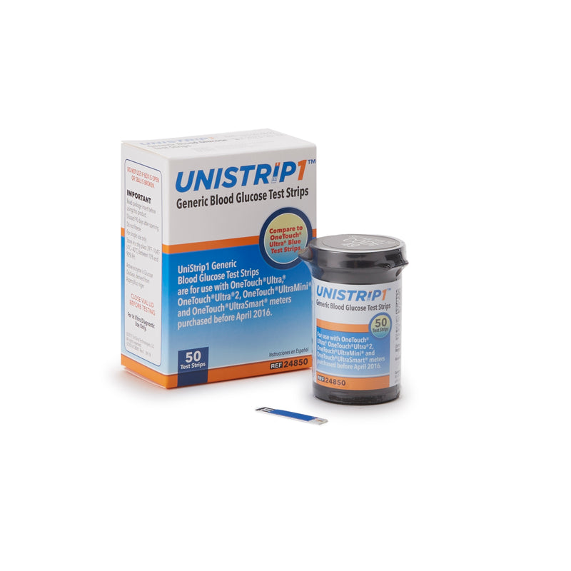 Unistrip™ Blood Glucose Test Strips, Sold As 50/Box Strategic 89167024850