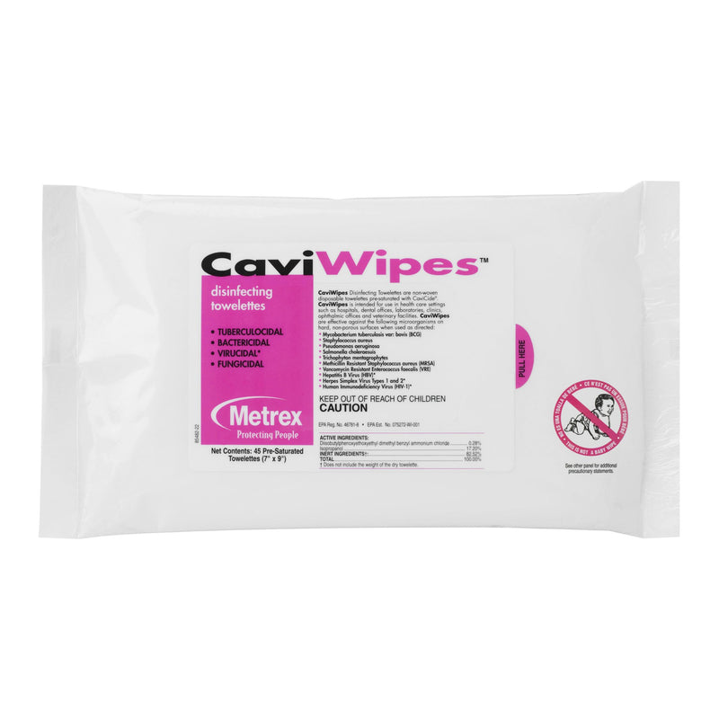 Metrex Caviwipes Surface Disinfectant Alcohol-Based Wipes, Non-Sterile, Disposable, Alcohol Scent, Soft Pack, 7 X 9 Inch, Sold As 20/Case Metrex 13-12