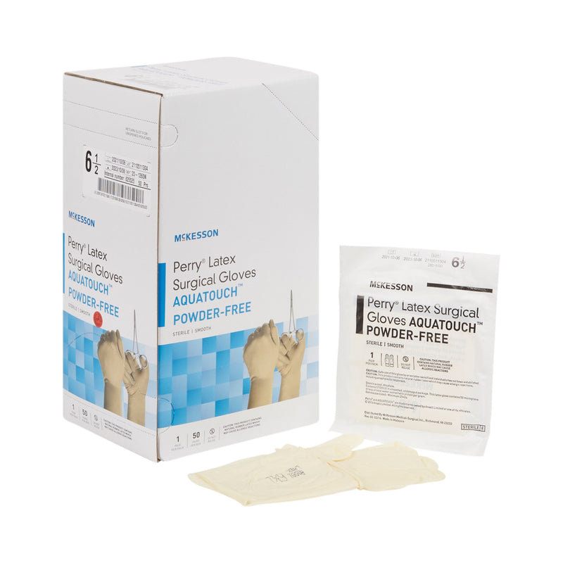 Mckesson Perry® Performance Plus Aquatouch™ Latex Surgical Glove, Size 6.5, Cream, Sold As 100/Box Mckesson 20-1265N
