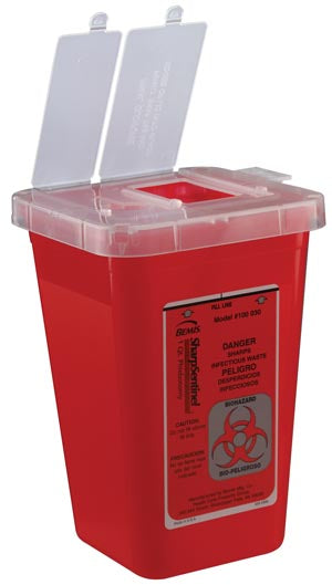 Bemis Sharps Containers. Phlebotomy Container, 1 Qt, Translucent Red, 100/Cs. , Case