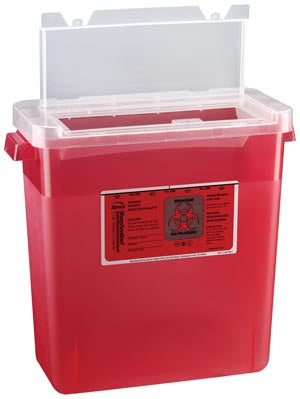 Bemis Sharps Containers. Sharps Container, 3 Gal, Large Opening Lid, Translucent Red, 12/Cs. , Case