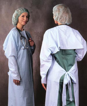 Busse Staff Protection Gowns. Embossed Polyethylene Gown, Thumbhook Stirrups, Individually Wrapped, Meets Aami Level 3, Blue, 15/Bg, 5 Bg/Cs. Gown Imp
