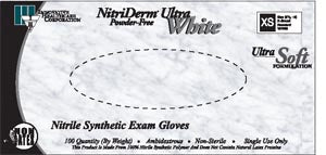 Innovative Nitriderm® Ultra White Nitrile Synthetic Powder-Free Exam Gloves. Glove Nitrile Exam Pf Whtxs 100/Bx 10Bx/Cs, Case