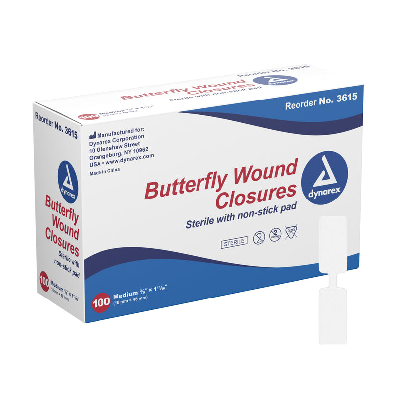 Dynarex® Butterfly Wound Closure Strip, 3/8 By 1-13/16 Inches, Sold As 100/Box Dynarex 3615
