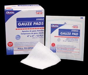 Dukal Gauze Pads. Gauze Pad, 4" X 4", 12-Ply, Sterile, 1/Pk, 100 Pk/Bx, 12 Bx/Cs. Gauze Pad 4X4 12Ply St 1/Pk100Pk/Bx 12Bx/Cs, Case