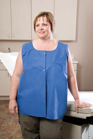 Graham Medical Amplewear®. Amplewear® Vest, 36" X 30" (Approx 3Xl), Front Opening, Snaps, Soft, Durable, Blue Front, White Back, 50/Cs (70 Cs/Plt). Go