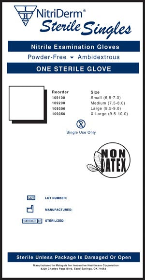 INNOVATIVE GLOVES, EXAM, X-LARGE, NITRILE, CHEMO TESTED, STERILE, PF, PAIRS, 50 PR/BX, 4 BX/CS 1/CASE 108350 