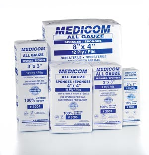 Medicom All Gauze Sponges - Non Sterile. Sponge All Gauze Ns 4X4 12Ply200/Slv 10 Slv/Cs, Case
