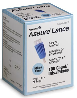 Arkray Assure® Lance Safety Lancets. Lance 28G Lt Blu 1Mm Depthassure 100/Bx, Box