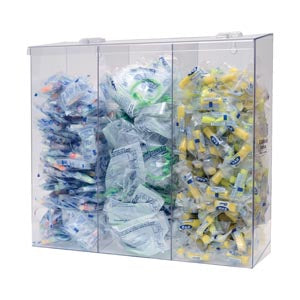 Bowman Specialty Items. Bulk Dispenser, Tall Triple Bin, Holds A Variety Of Protective Apparel In Bulk, Triple Compartments With Hinged Lid, Openings 