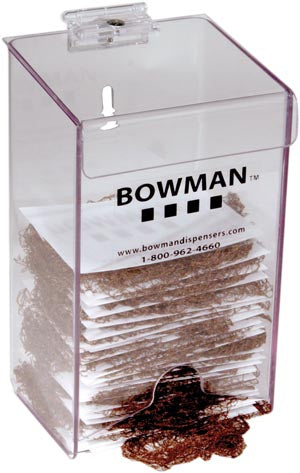 Bowman Hairnet Dispenser. Hairnet Dispenser, Holds Individual Hairnets Packages In Bulk Quantity, Hinged Lid, Keyholes For Wall Mounting Or Counter Po