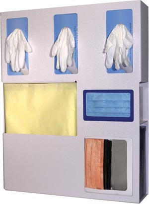 Bowman Protection Organizer. Protection Organizer, Holds Flat Pack Or Launderable Gowns, Three Boxes Of Gloves, One Box Of Face Masks & One Box Of Fac
