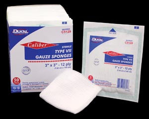 Dukal Caliber™ Gauze Sponges. Gauze Sponge, Type Vii, Sterile, 4" X 4", 12-Ply, 2/Pk, 25 Pk/Bx, 24 Bx/Cs (28 Cs/Plt). Gauze Type Vii St 4X4 12Ply2/Pk 