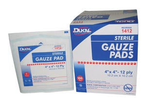 Dukal Gauze Pads. Gauze Pad, 4" X 4", 12-Ply, Sterile, 1/Pk, 1800 Pk/Cs. Gauze Pad St 12Ply 4X4 1/Pk1800Pk/Cs, Case