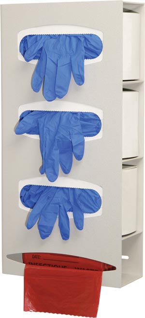 Bowman Protection Organizer. Triple Glove & Single Roll Bag Dispenser, Holds Three Boxes Of Gloves & One Roll Of Bags (Up To 9"L), Keyholes For Wall M