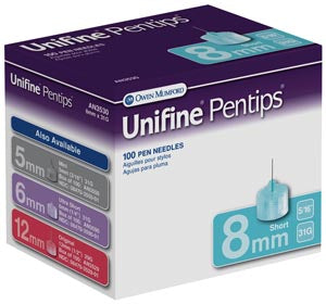 Owen Mumford Unifine® Pentips. Short Pen Needle, 8Mm, 31G, 100/Bx. Pen Needle Unifine Tips 31G8Mm 100/Bx, Box