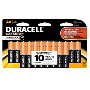 Duracell® Coppertop® Alkaline Retail Battery With Duralock Power Preserve™ Technology. Batry Alklne Copprtop Aa Retal20/Pk 12Pk/Cs Upc 004133301348, C