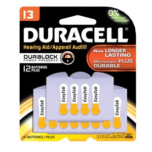 Duracell® Hearing Aid Battery. Battery, Zinc Air, Size 13, 12Pk, 6 Pk/Bx, 4 Bx/Cs (Upc