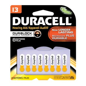 Duracell® Hearing Aid Battery. Hearing Aid Battery, Zinc , Size 13, 1.4V/1.45V, 8Pk, 6Pk/Bx (Upc