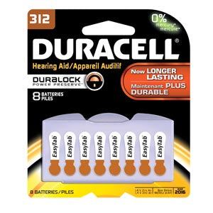 Duracell® Hearing Aid Battery. Battery, Zinc Air, Size 312, 8/Pk, 6 Pk/Bx (Upc