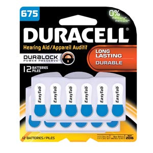 Duracell® Hearing Aid Battery. Battery, Zinc Air, Size 675, 12/Pk, 2Pk/Bx, 12Bx/Cs (Upc